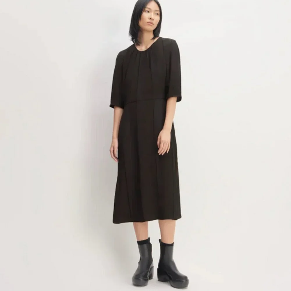 NWT Everlane The City Stripe Ruched Dress Midi Black Size 2